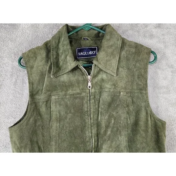 Saguaro Vest Womens Large Green Suede Leather Full Zip Western 90s Vintage Top - Picture 7 of 12